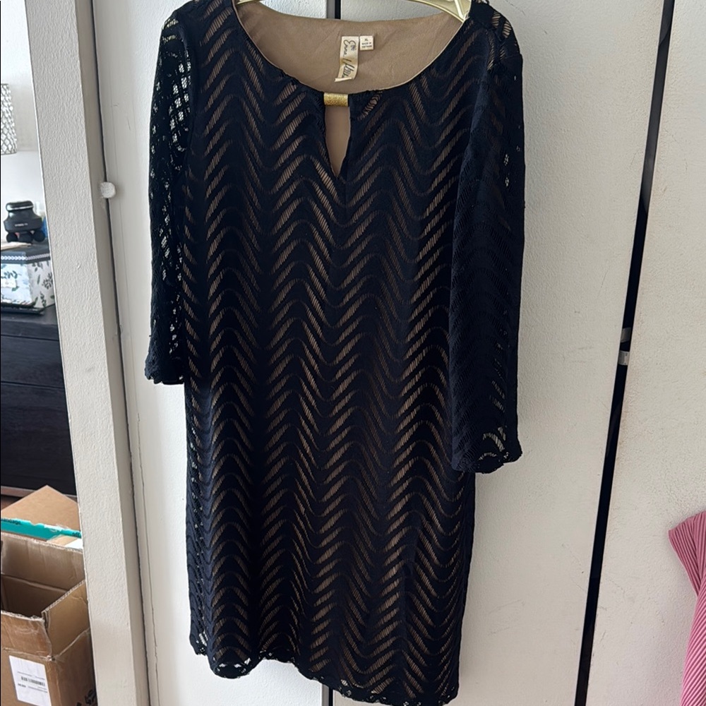 Emma & Michele Black Cocktail Sheath Dress Scoop Neck